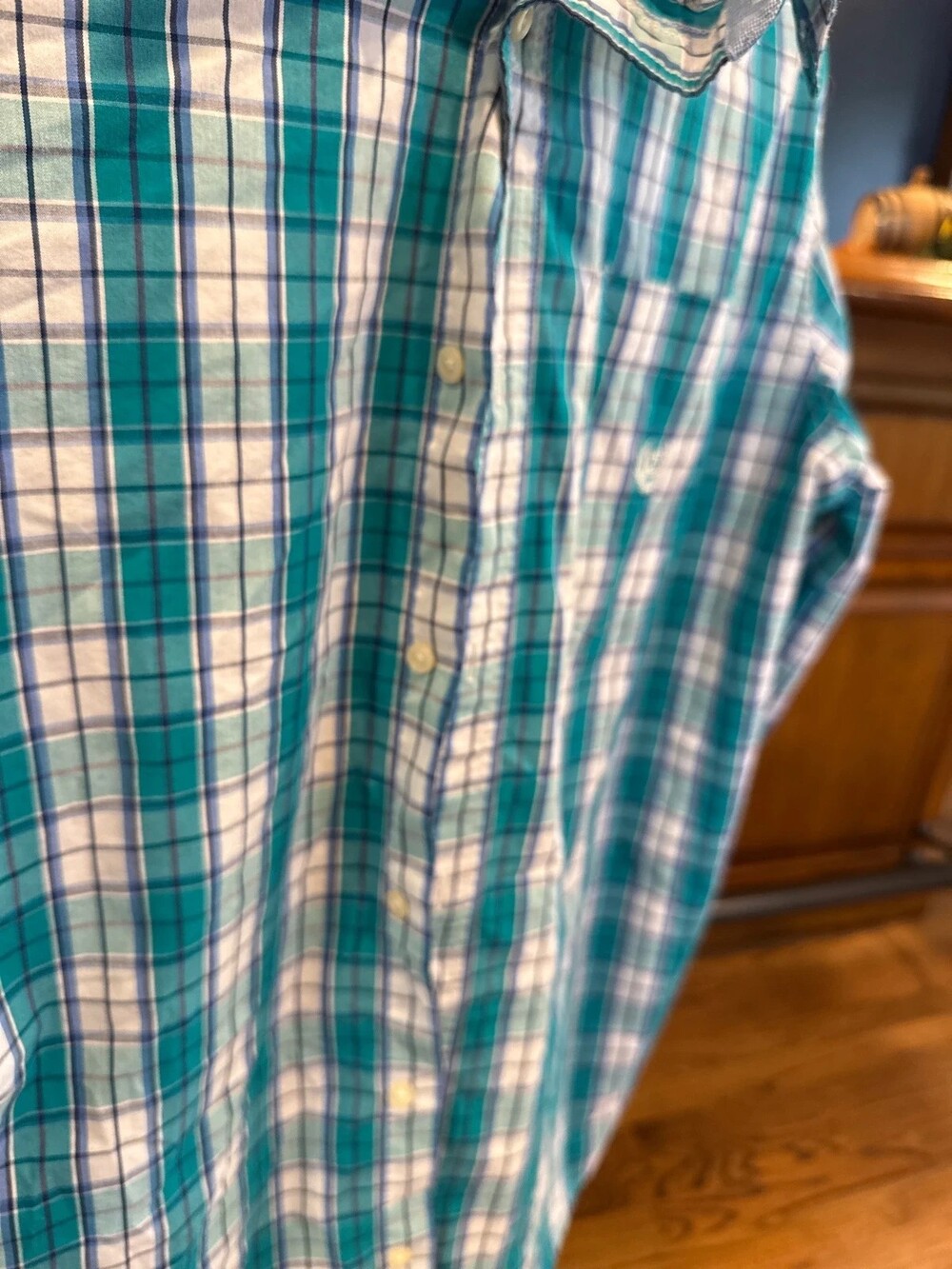 Chaps Aqua Color patterned Button Up XLT - Picture 3 of 6